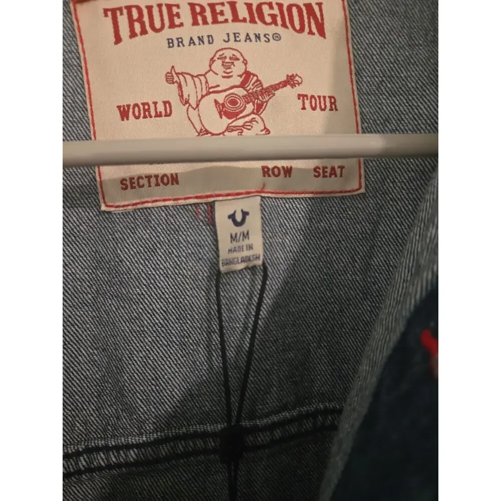 True Religion Men’s Jacket Denim with Red Stitch Printed Logo SZ M NEW